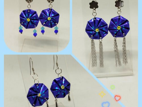 plusieurs modèles de boucles d'oreilles en capsules de café bleu turquoise