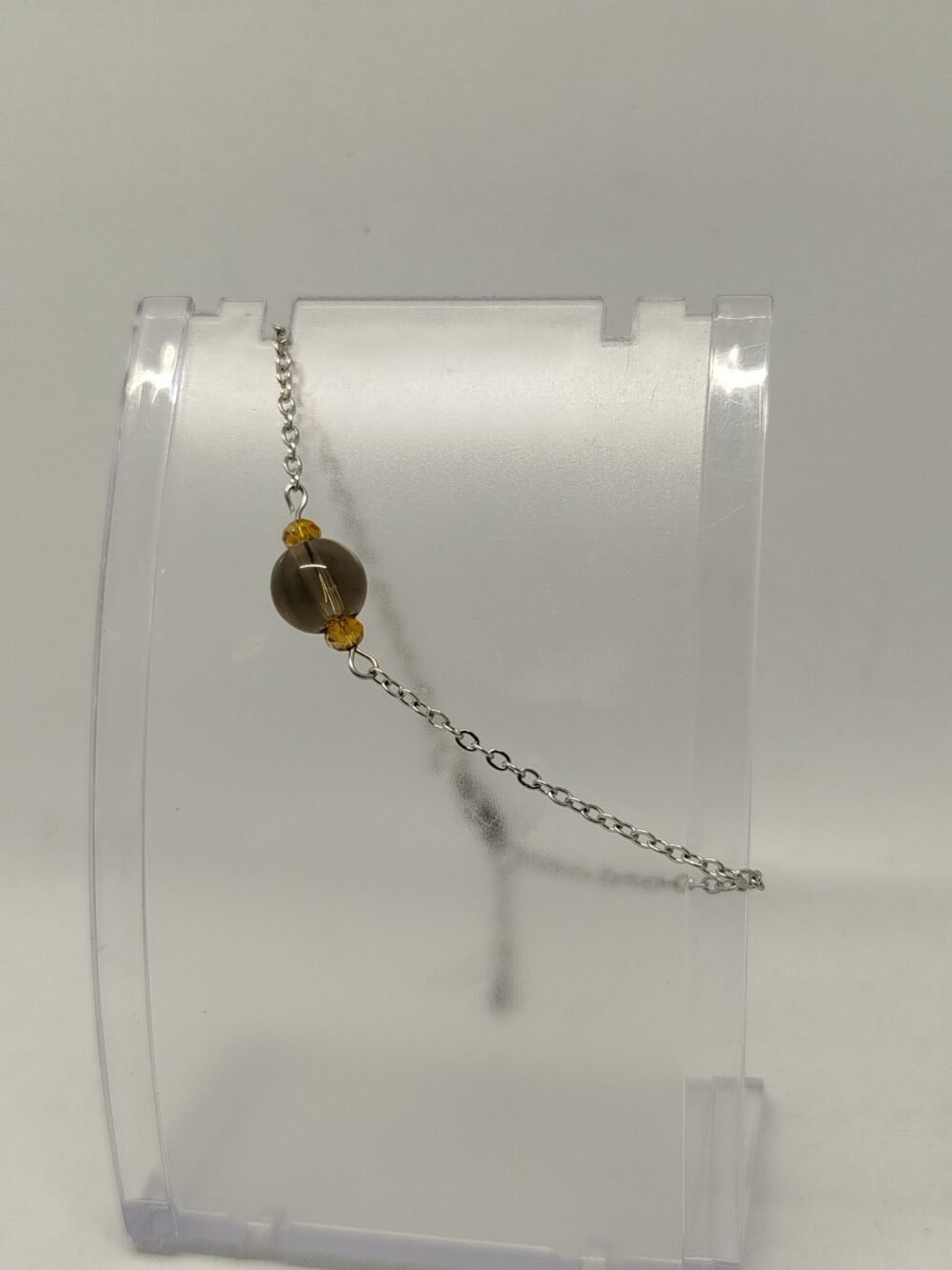 bracelet en pierres quartz noir fumé chaîne en acier argenté