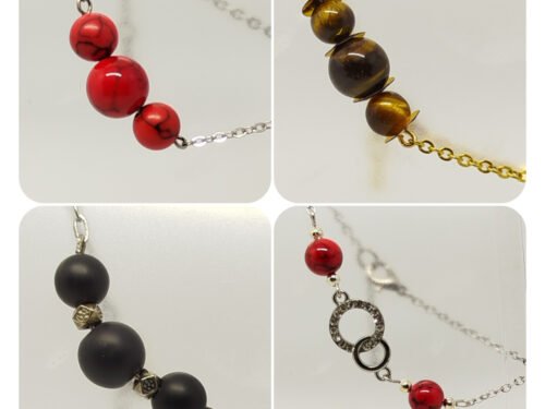 plusieurs bracelets à maillons et pierres naturelles