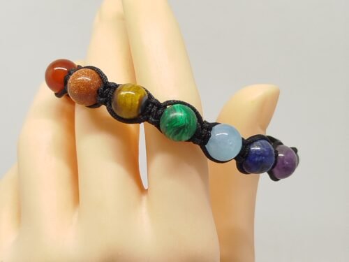 bracelet homme tressé en fil noir et différentes pierres naturelles