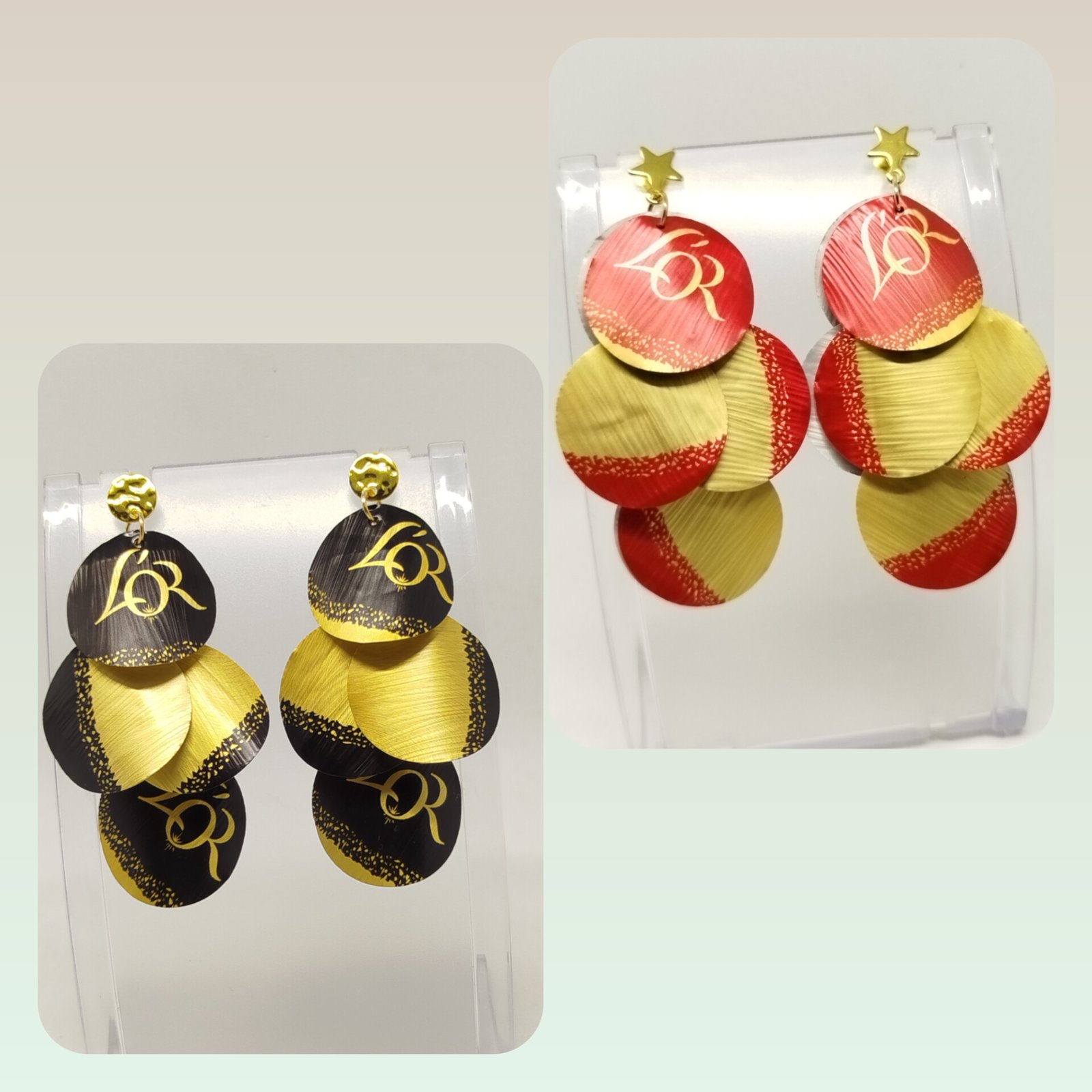 2 paires de boucles D'Oreilles Pétales de capsules de café D'Or