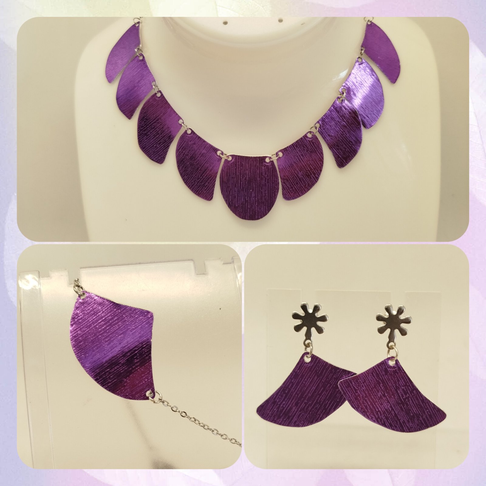 Élégant Ensemble en Violet collier bracelet boucles d'oreilles