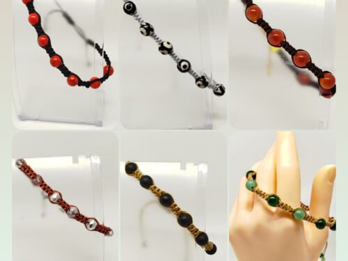 plusieurs bracelets bohème en macramé et pierres naturelles