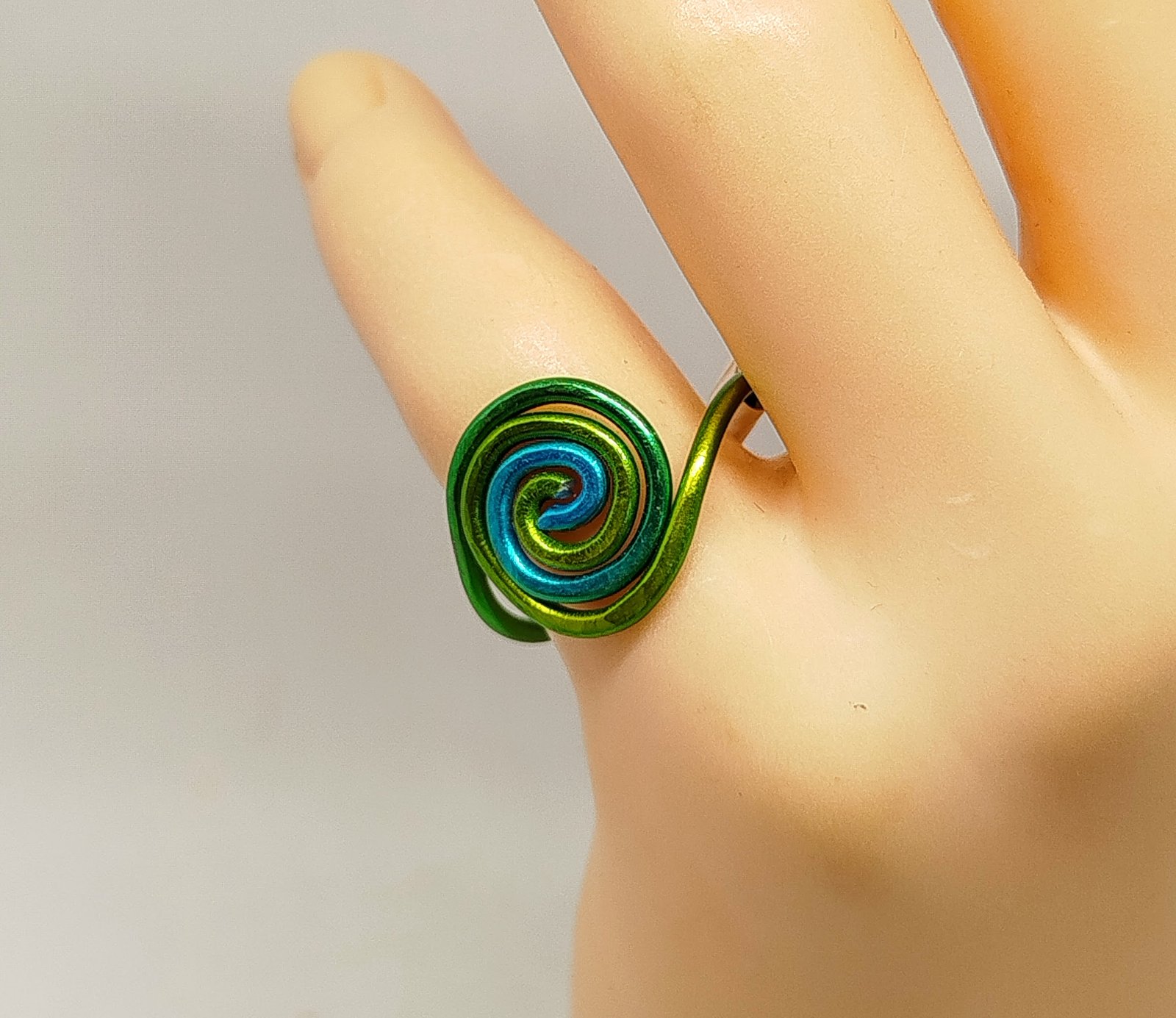 bague en spirale vert bleu