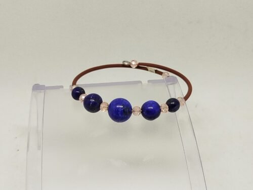 bracelet sur cercle acier et pierres naturelles lapis lazuli