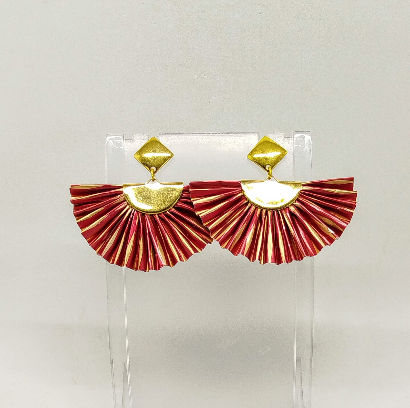 Boucles d'Oreilles Capsule Éventail rouge doré