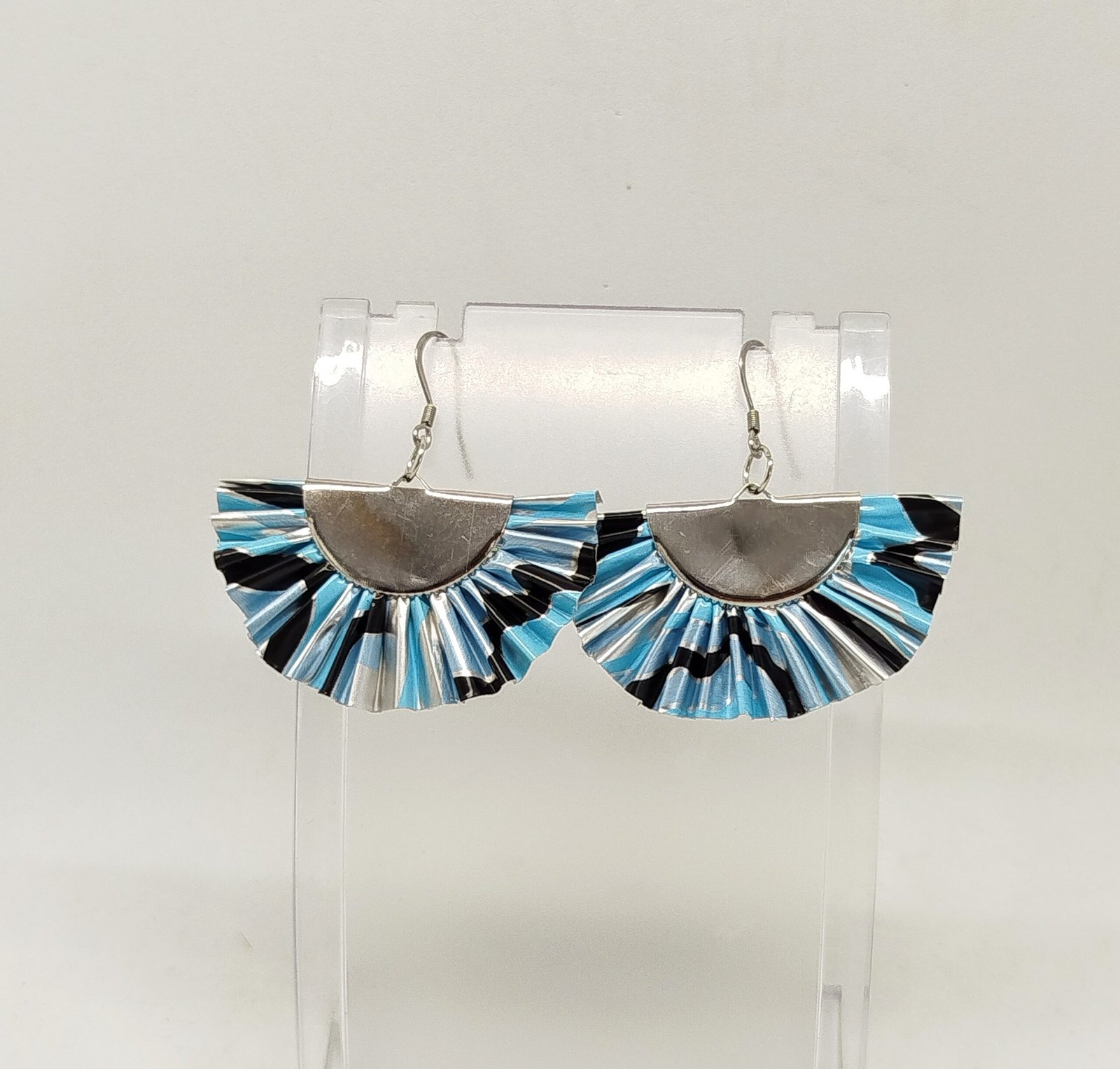Boucles d'Oreilles Capsule Éventail bleu et noir