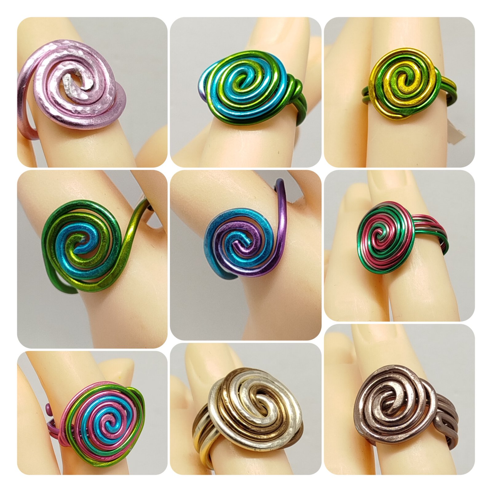 plusieurs bagues colorées en spirale