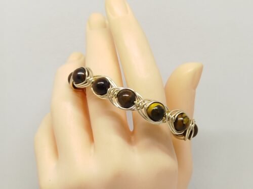 oeil de tigre bracelet doré tressé avec 10 pierres naturelles œil de tigre