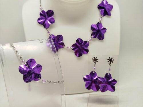 parures en fil aluminium large violet en forme de fleur