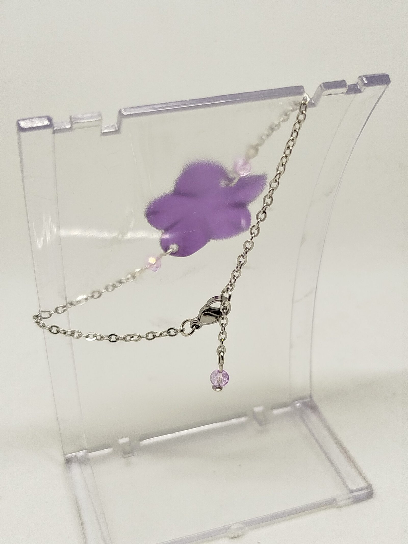 bracelet en fil aluminium large violet en forme de fleur