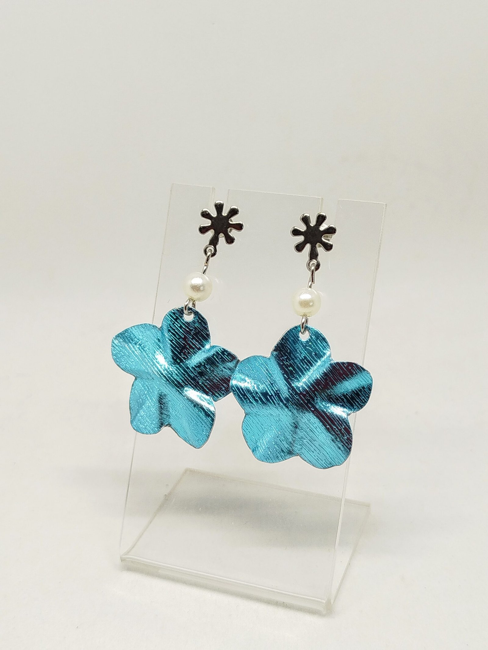 Élégante Fleur Design boucles d'oreilles en fil aluminium couleur bleu clair
