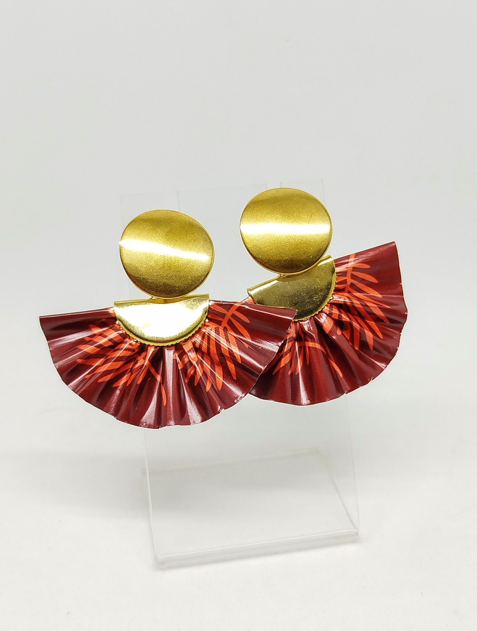 boucles d’oreilles éventail rouge doré