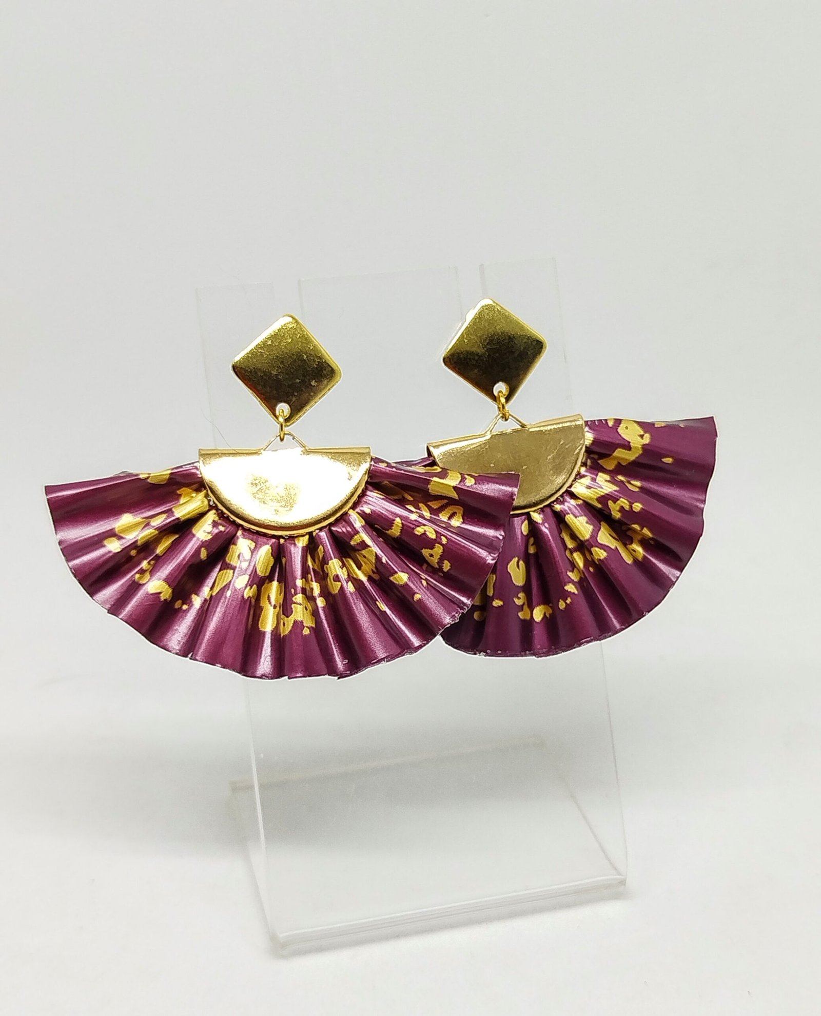 boucles d’oreilles éventail bordeaux doré