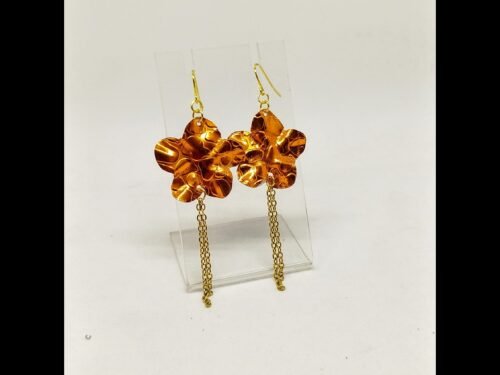 boucles d'oreilles en fil aluminium orange en forme de fleur