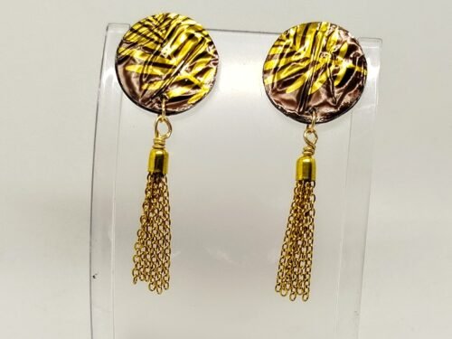 boucles d'oreilles en capsules nespresso marron/doré et pompon chaîne doré